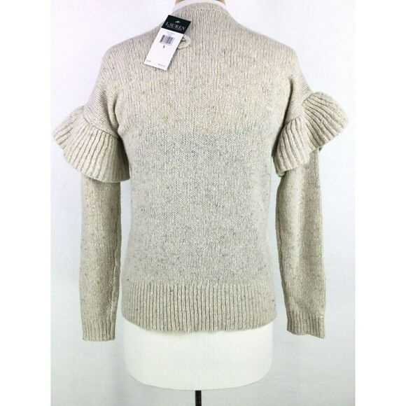 Ralph Lauren Wool Alpaca Sweater Size S Ruffled Sleeves Mascarpone Cream Multi - Picture 5 of 11
